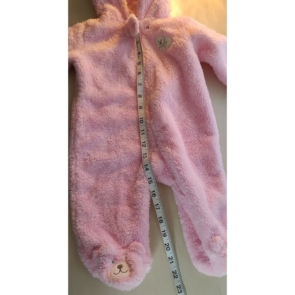 Carters Baby Girl Pink Fleece Hooded Pram Suit Bear Ears Footed Bunting 6 Months